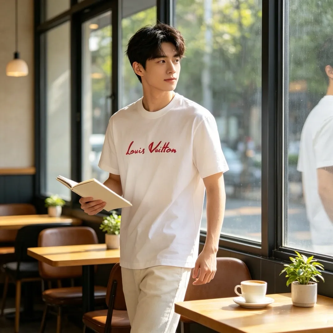 Louis Vuitton/Louis Vuitton multi-layer logo Pink letter short sleeves